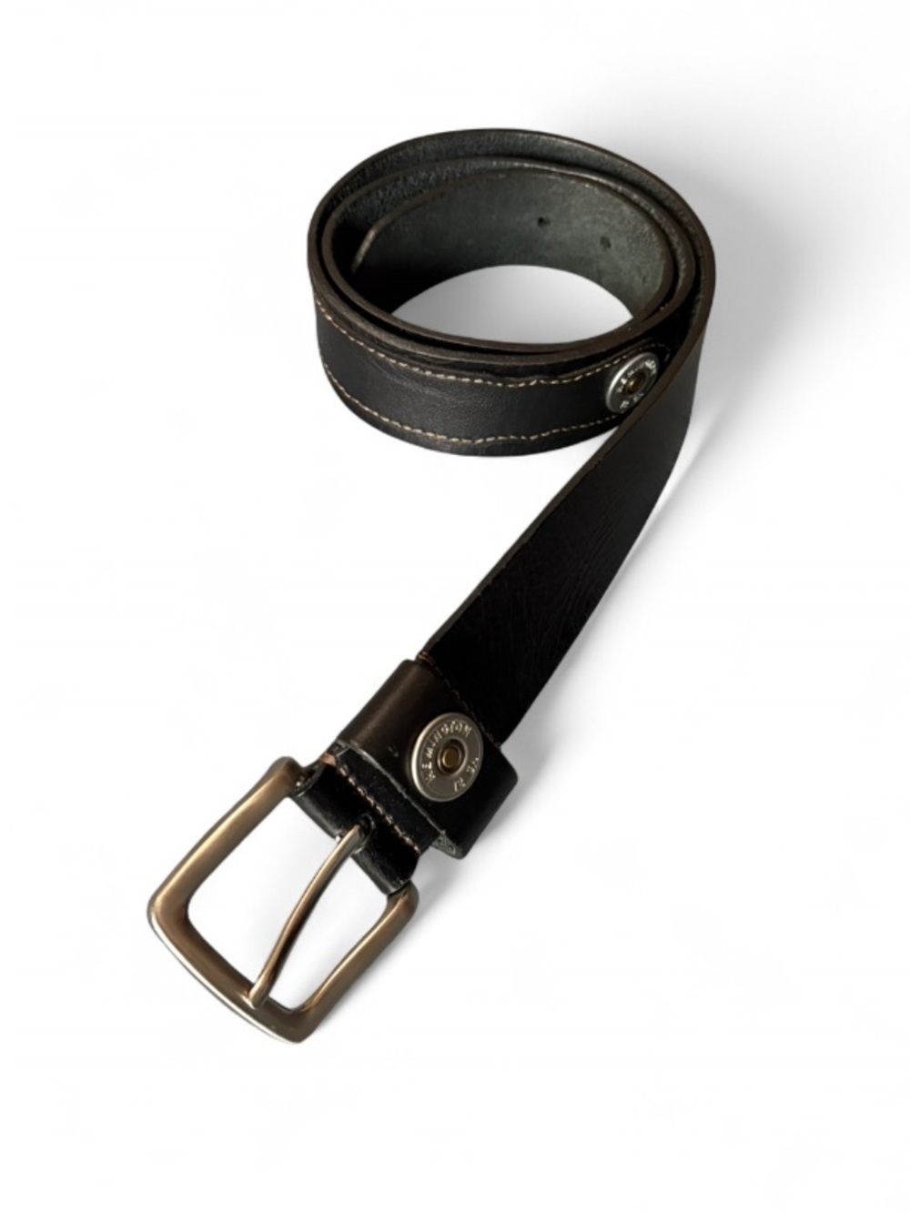 Leather Remington 12 Gauge Shotgun Shell Riveted Belt with Brushed Metal Buckle